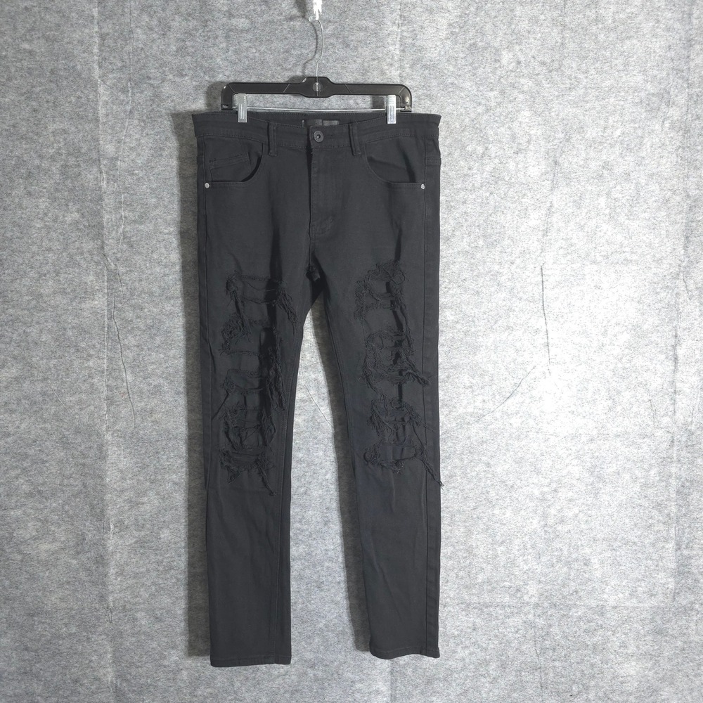 KDNK Jeans Mens 36 Black Distressed Ripped Slim Fit Streetwear Denim Fashion LA